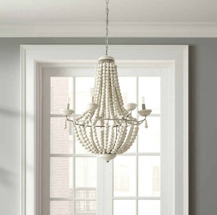Empire Six Light Metal And Beads Dimmable Chandelier - Silver / White