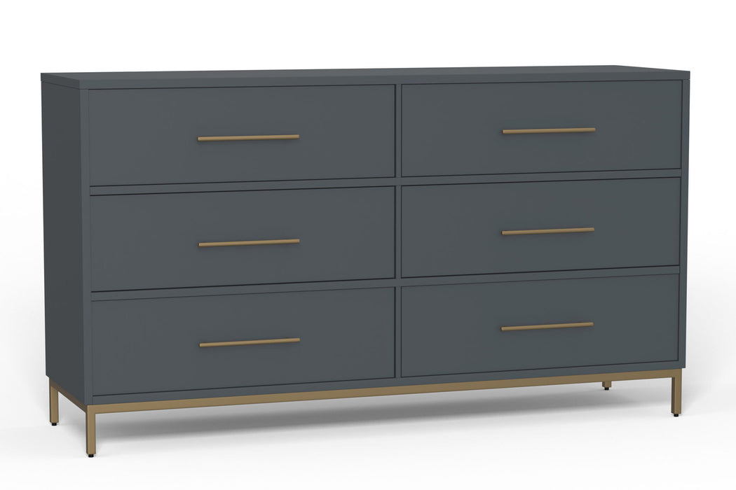 63" Solid Wood Six Drawer Double Dresser - Dark Gray