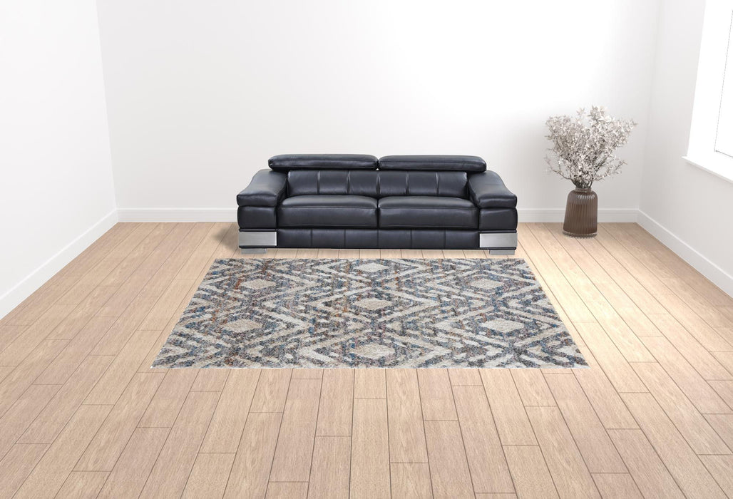 9' x 12' Geometric Power Loom Stain Resistant Area Rug - Ivory Gray And Taupe