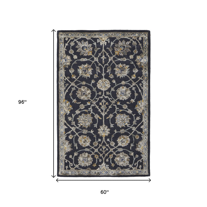5' X 8' Floral Hand Tufted Area Rug - Blue