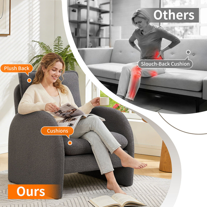 Giga modern sherpa upholstered accent arm chair with plush cushioning, suitable for living room, bedroom, or office lounge area.