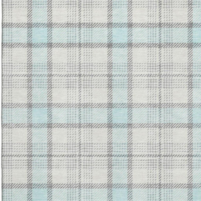 10' X 14' Plaid Washable Area Rug With UV Protection (682517) - Sky Blue / Ivory / Gray
