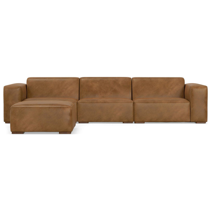 122" 2 Piece Living Room Set Leather Sofa With Ottoman - Brown