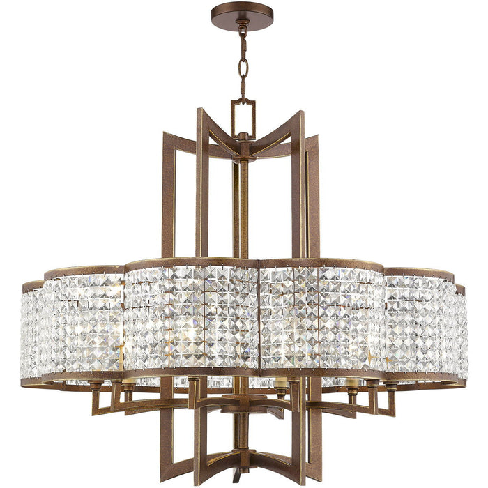 30" Ten Light Dimmable Chandelier With Shades - Bronze