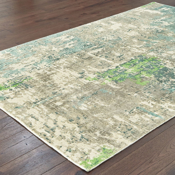 10' x 14' Abstract Hand Loomed Stain Resistant Area Rug - Blue And Green