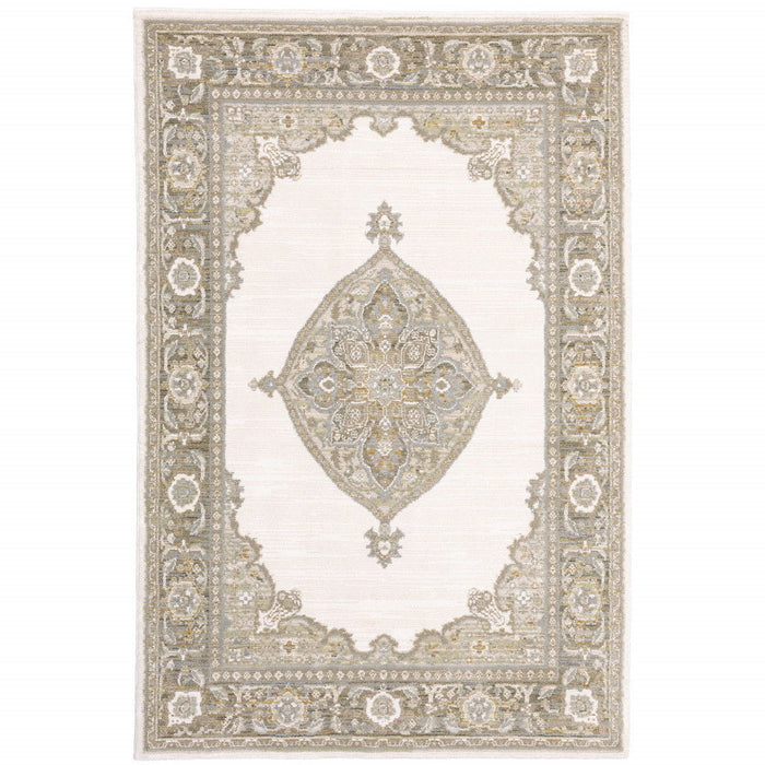 10' x 13' Oriental Power Loom Area Rug - Beige And Ivory