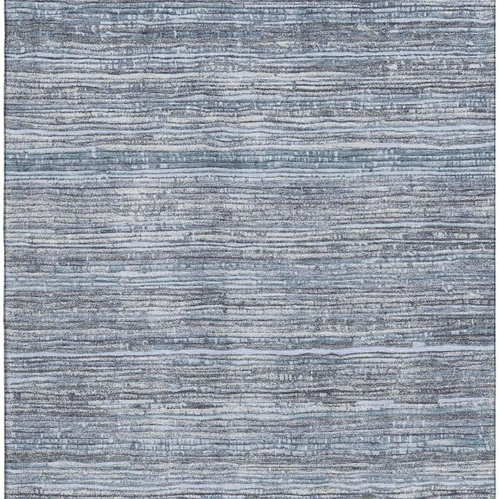 10' X 14' Striped Washable Area Rug With UV Protection (705605) - Sky Blue / Gray
