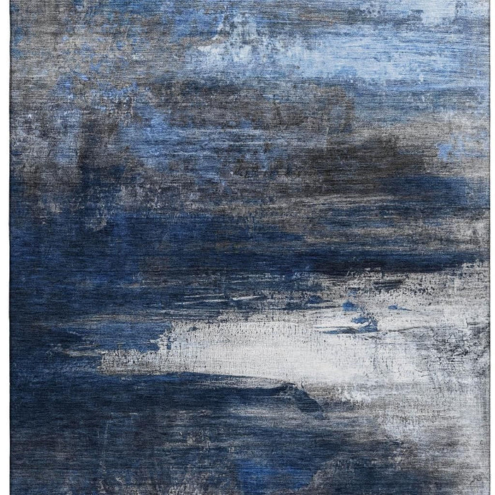 10' X 14' Abstract Washable Area Rug With UV Protection (714697) - Navy Blue / Ivory