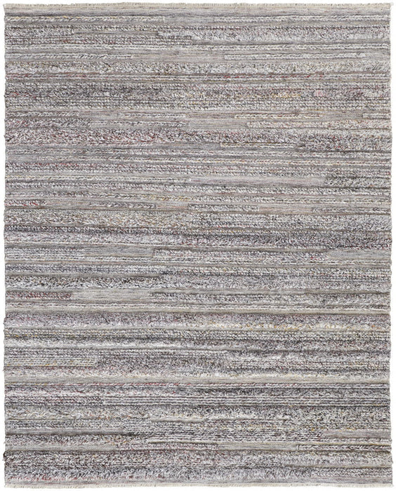 10' x 14' Striped Hand Woven Stain Resistant Area Rug - Taupe Ivory And Red