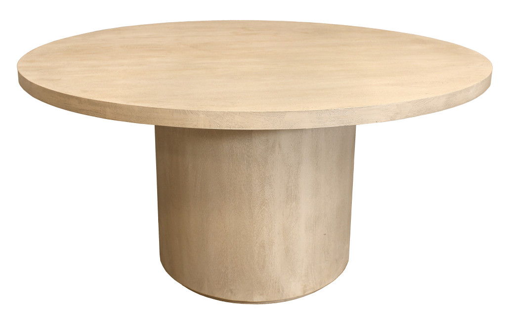 60" Rounded Solid Wood Pedestal Base Dining Table - Brown / Natural