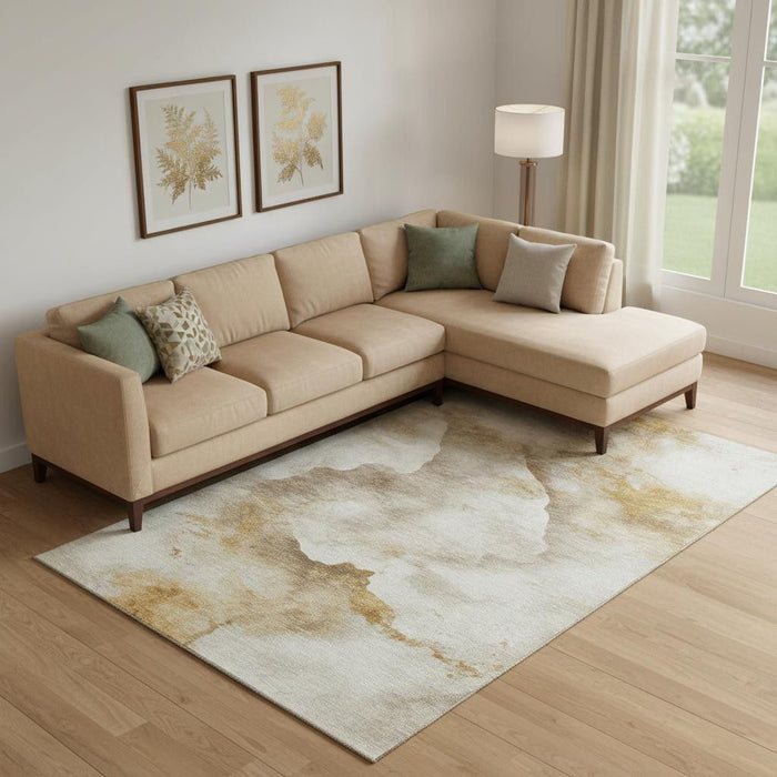10' X 14' Abstract Washable Area Rug With UV Protection (701569) - Beige / Gold / Ivory