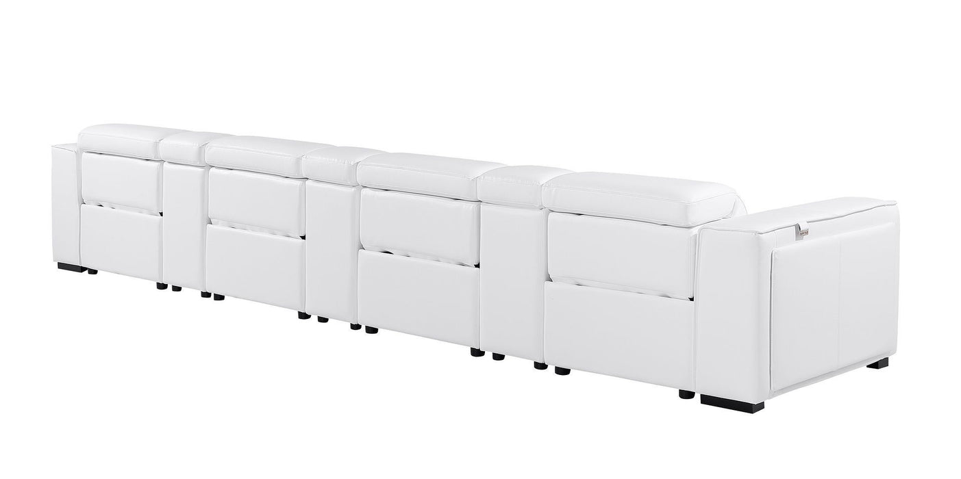 Top Grain Leather Reclining Metal USB Sofa (720425) - White