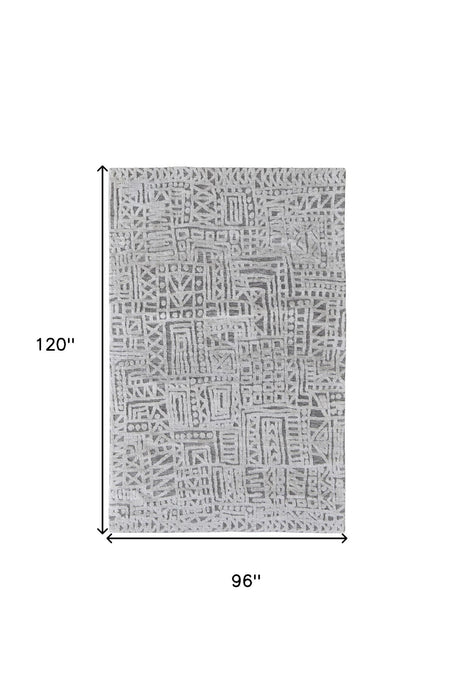 8' x 10' Geometric Stain Resistant Area Rug - Gray And Silver