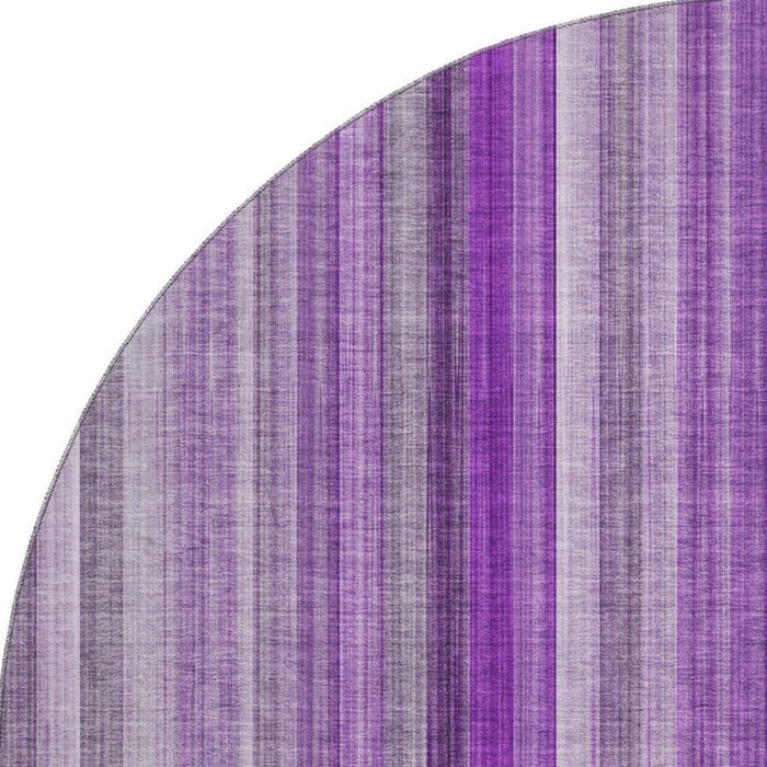 8' Striped Washable Round Rug With UV Protection (648403) - Purple / Ivory