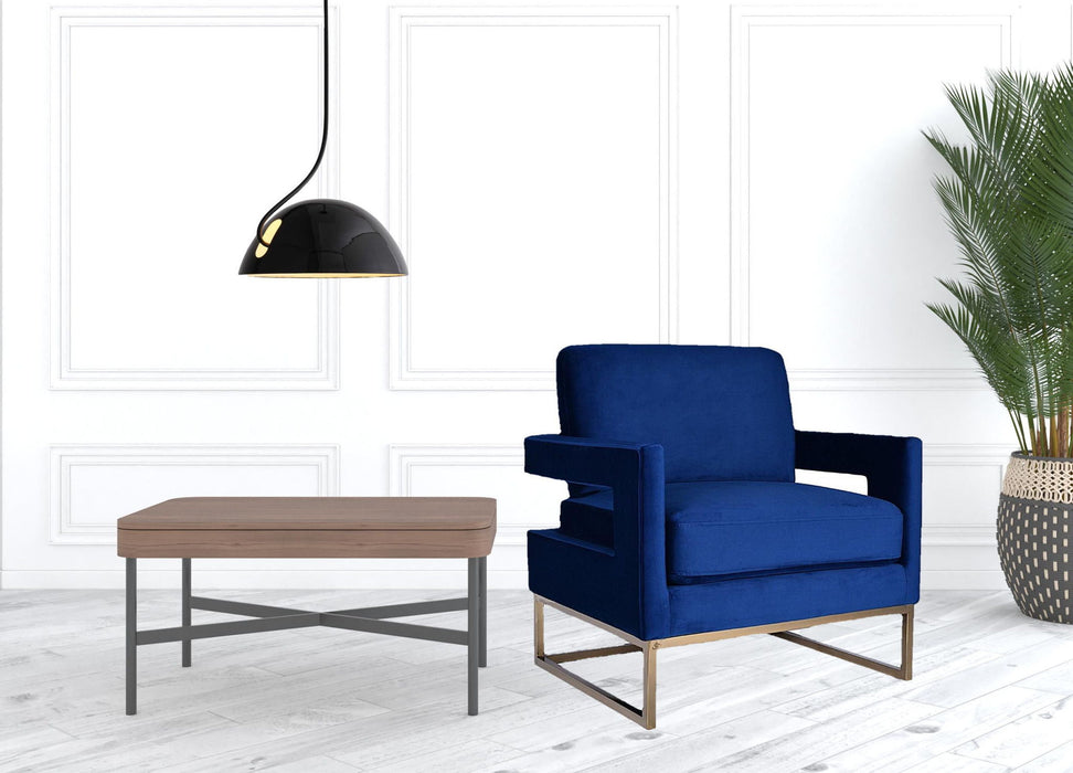 Stylish Velvet Steel Chair - Blue / Gold