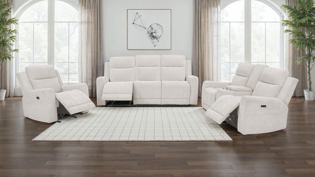 Kennett Chenille Upholstered Power Reclining Sofa Ivory