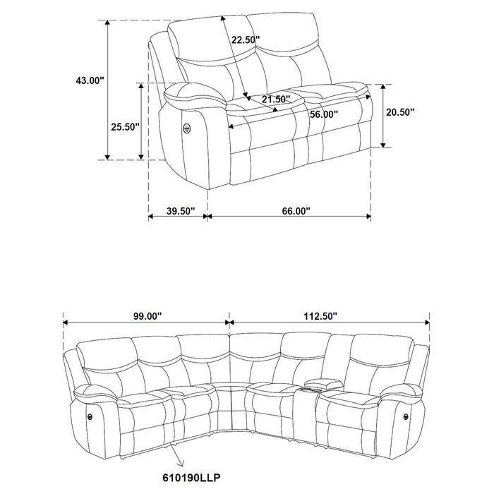 Sycamore Upholstered Power Reclining Sectional Sofa Brown