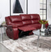 CoasterEveryday Camila upholstered motion reclining sofa in red fabric, front view