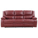 CoasterEveryday Camila red upholstered motion reclining sofa with plush cushions and reclining seats