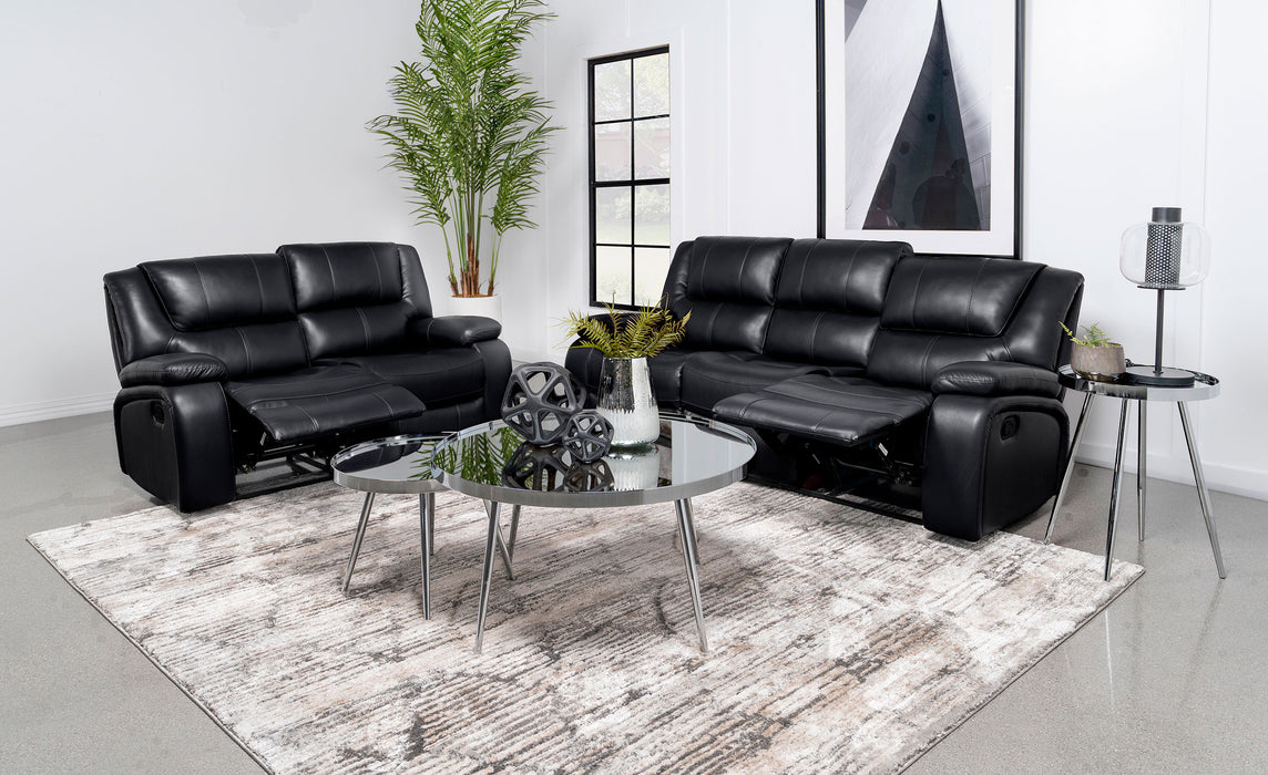 Camila 2-piece Upholstered Reclining Sofa Set Black