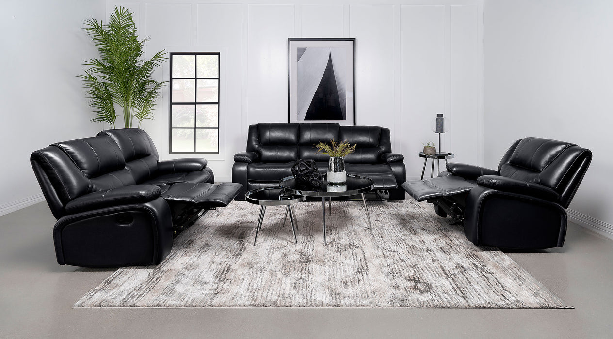 Camila 3-piece Upholstered Reclining Sofa Set Black