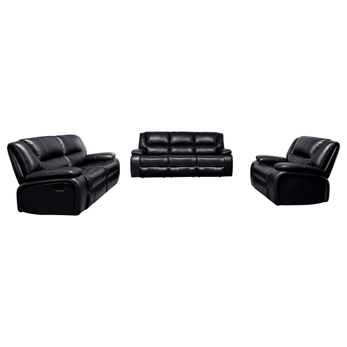 Camila 3-piece Upholstered Reclining Sofa Set Black