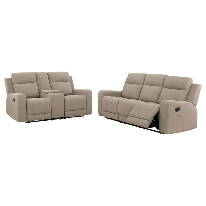 Brentwood taupe 2-piece upholstered reclining sofa set by CoasterEveryday