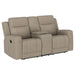 Brentwood 2-piece taupe upholstered reclining sofa set by CoasterEveryday with padded seats and reclining ends