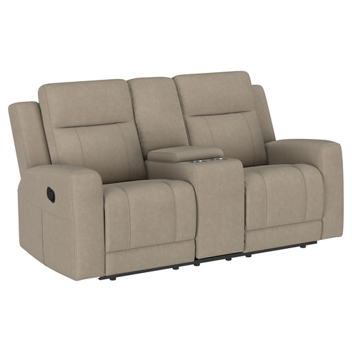 Brentwood taupe upholstered motion reclining loveseat by CoasterEveryday