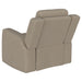 CoasterEveryday Brentwood upholstered recliner chair in taupe fabric with padded arms and cushioned backrest