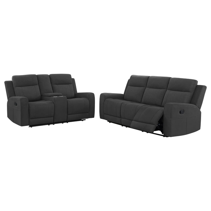 Brentwood 2-piece upholstered reclining sofa set in charcoal by CoasterEveryday