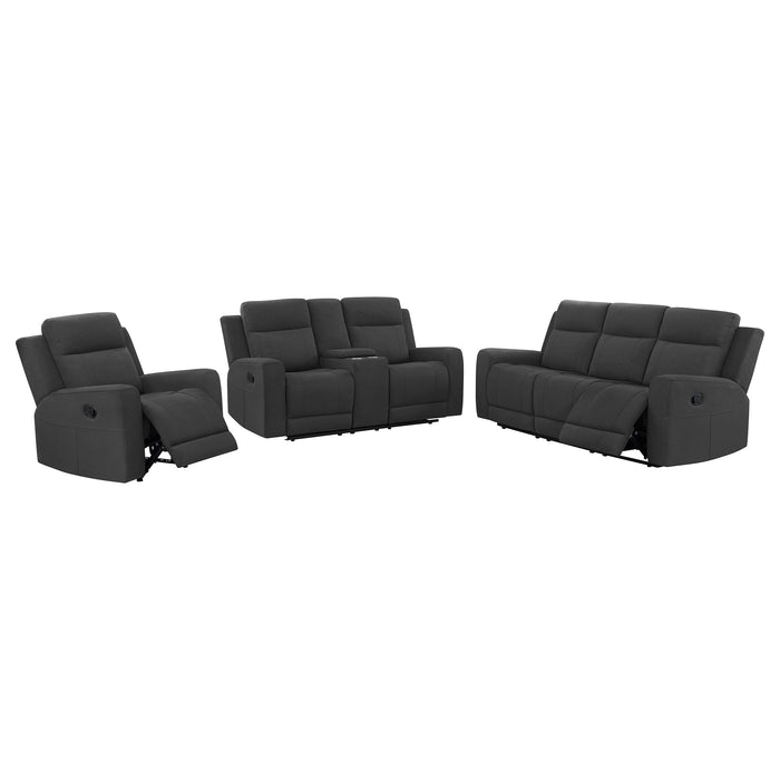Brentwood 3-piece upholstered reclining sofa set in charcoal by CoasterEveryday