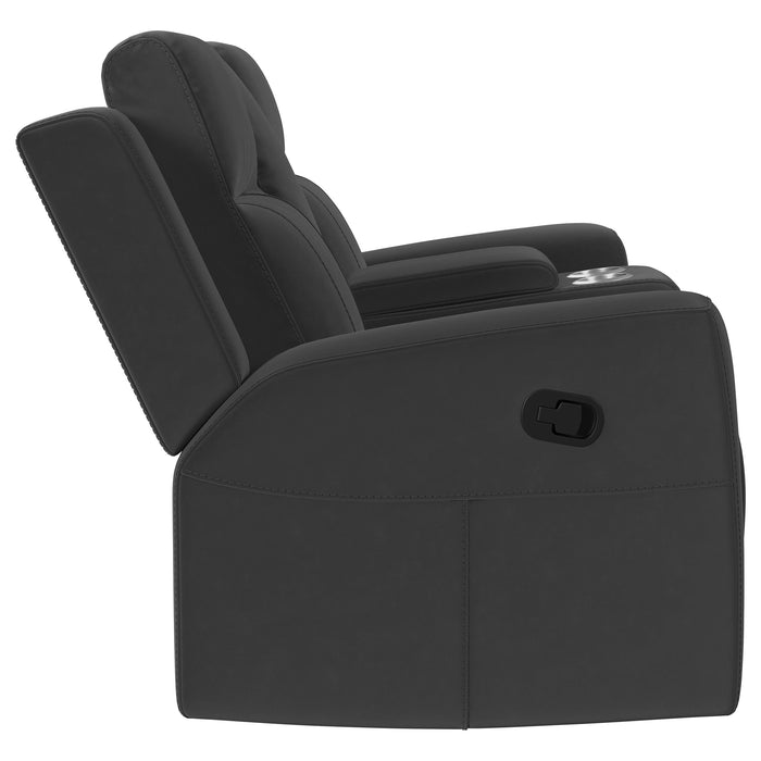 Brentwood upholstered reclining loveseat in dark charcoal by CoasterEveryday