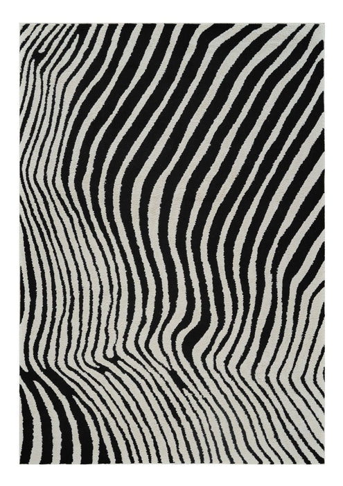 7.9' x 7.9' Modern Abstract Distressed Polypropylene Area Rug - Cream And Black