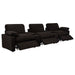 Chocolate brown Collins 5-piece power reclining home theater seating by CoasterEveryday, showcasing plush cushions and reclining features.