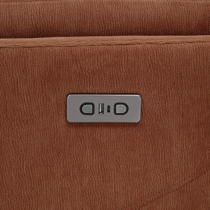 CoasterEveryday Adler upholstered power swivel glider recliner in rust fabricાજુ