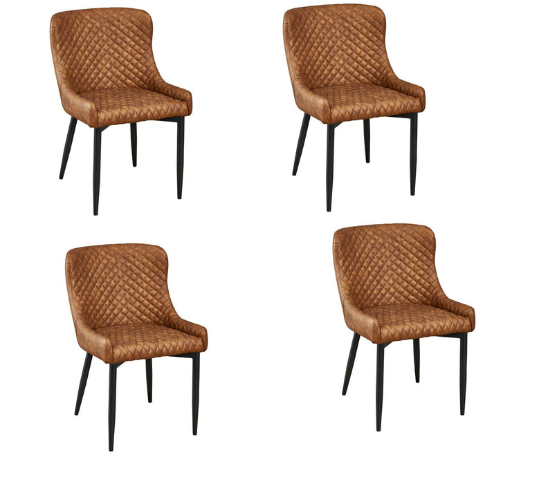 Tufted Upholstered Faux Leather Dining Side Chairs (Set of 4) - Orange / Black