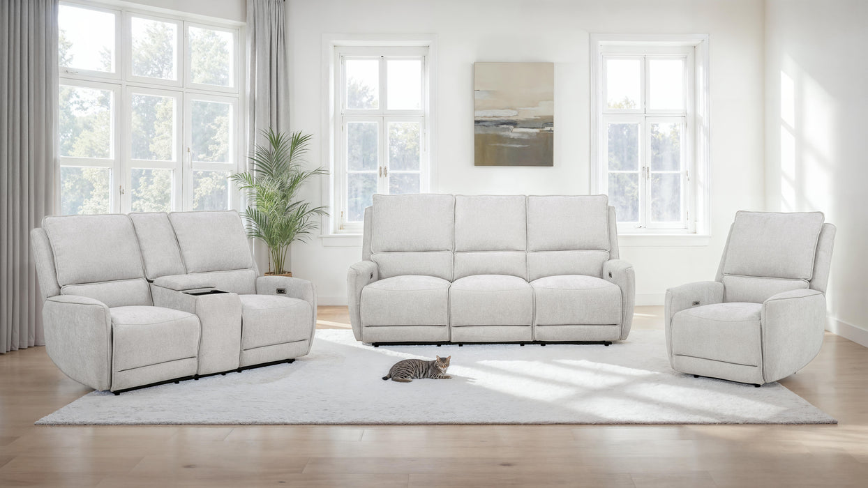 CoasterEveryday Sylmar 3-piece chenille power reclining sofa set in dove grey velvety upholstery