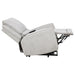 CoasterEveryday Sylmar chenille upholstered dual power lift recliner in dove grey with padded arms and seat