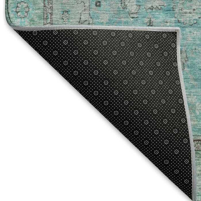 10' X 14' Floral Medallion Washable Area Rug With UV Protection (696098) - Aqua / Gray