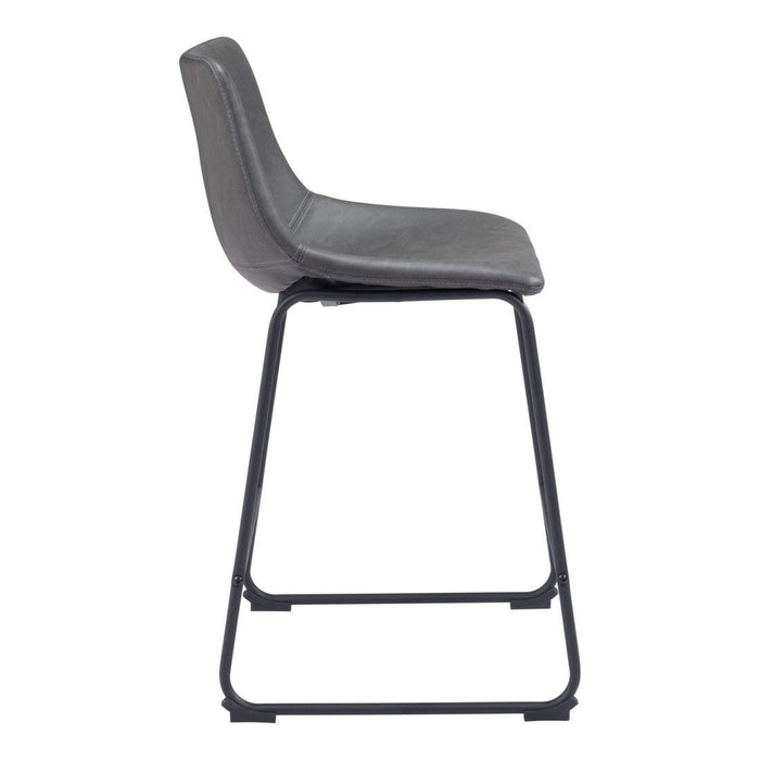 24" Faux Leather And Steel Counter Height Bar Chairs (Set of 2) - Charcoal And Black