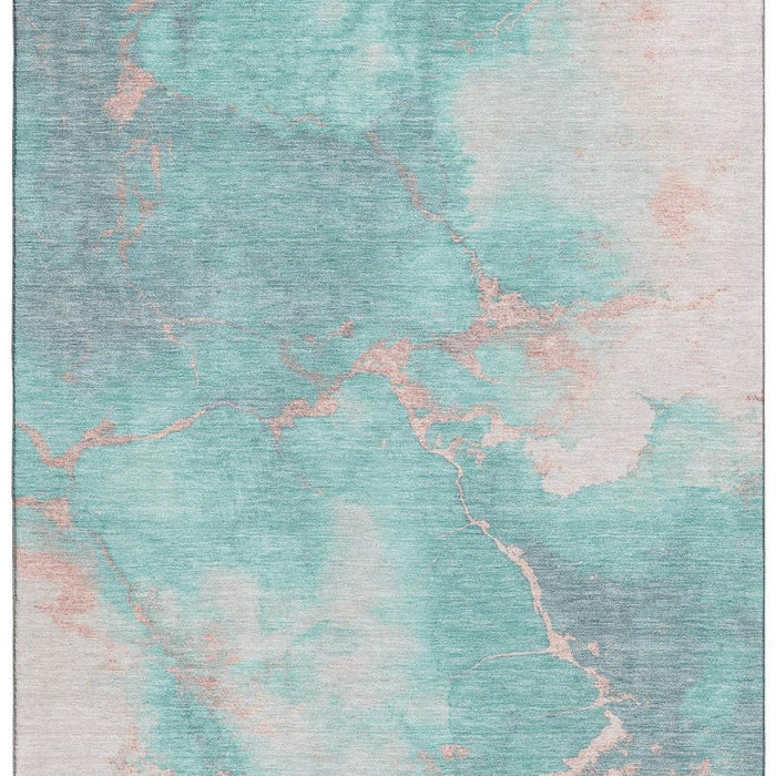 10' X 14' Abstract Washable Area Rug With UV Protection (701503) - Teal / Peach