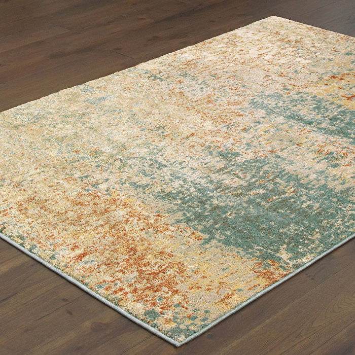 8' x 10' Abstract Power Loom Stain Resistant Area Rug - Foam Blue Pumpkin And Golden Yellow