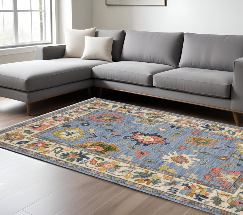 8' X 11' Oriental Area Rug With Fringe - Blue And Yellow