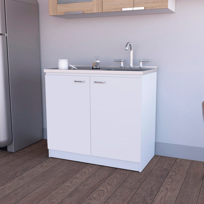 Stainless Steel Accent Cabinet With Two Shelves - White