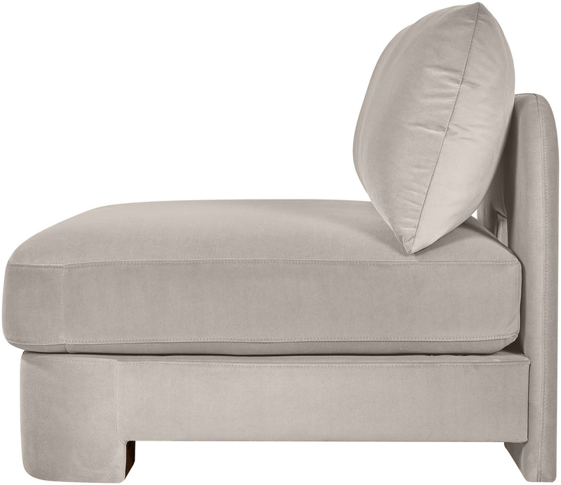 Meridian Furniture Hammond velvet performance fabric armless upholstered stationary chair with modern design and plush seating.