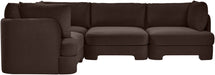 Meridian Furniture Hammond velvet performance fabric 4-piece sectional sofa with plush cushions and modern design.