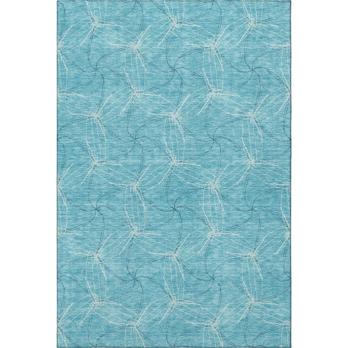 10' X 14' Geometric Washable Area Rug With UV Protection (676542) - Aqua / Ivory