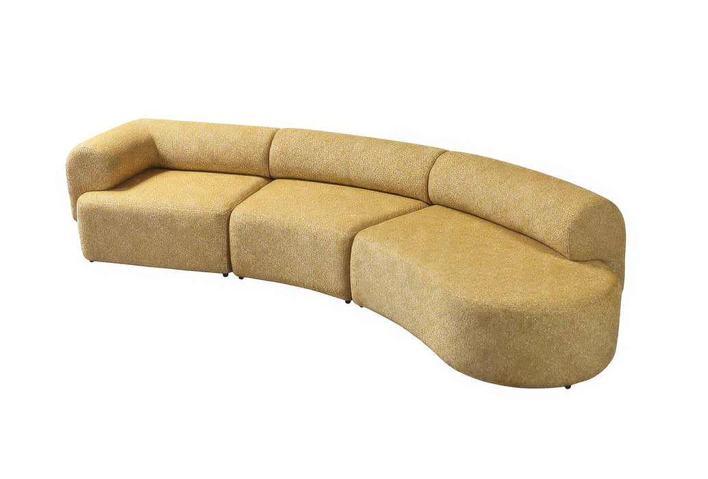 Mustard Boucle Modular Curved Three Piece Sectional With Toss Pillows - Mustard