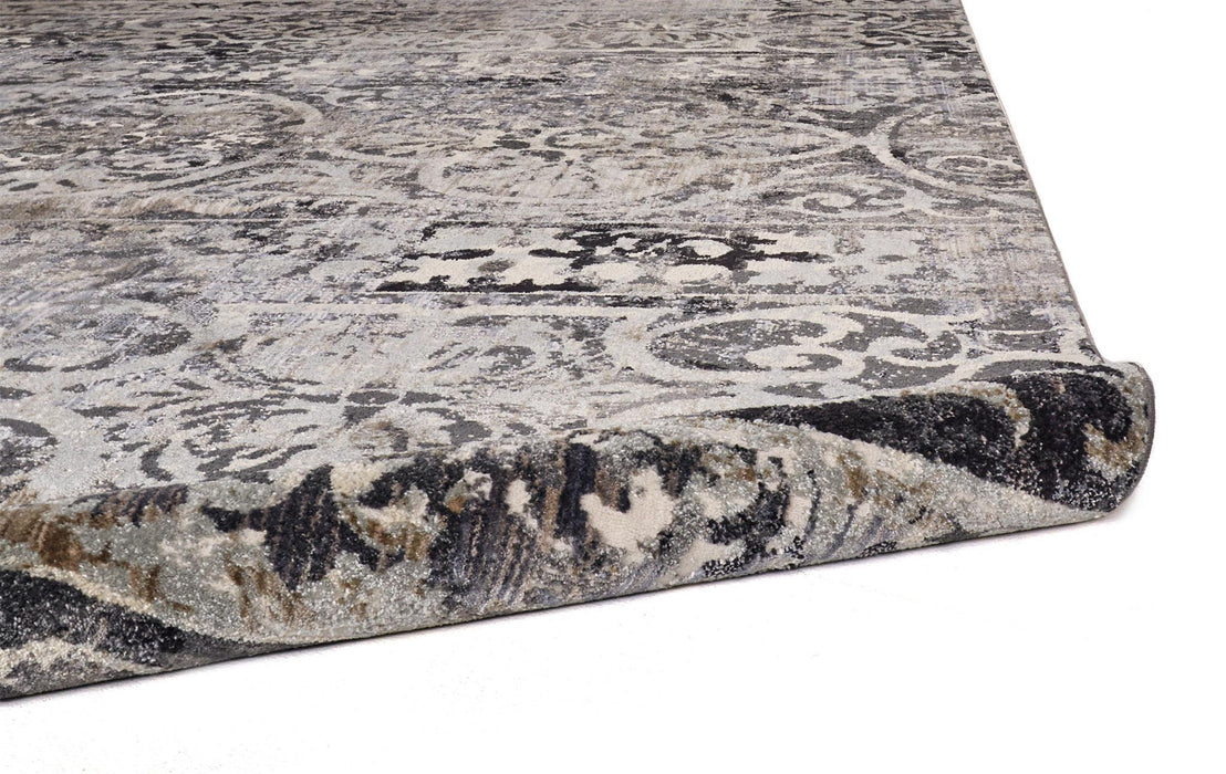 9' Round Abstract Area Rug - Black And Ivory
